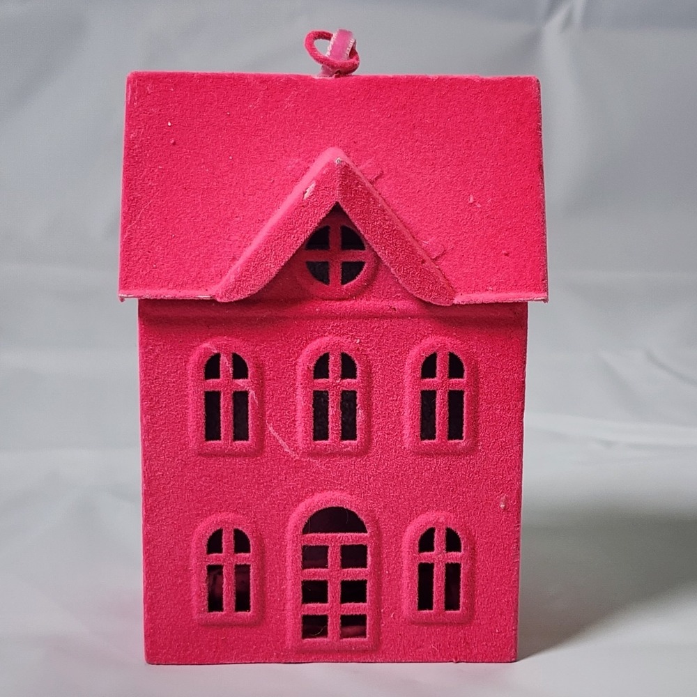 Wondershop Christmas Ornament Pink House Cottage Townhouse Flocked Velvet Target